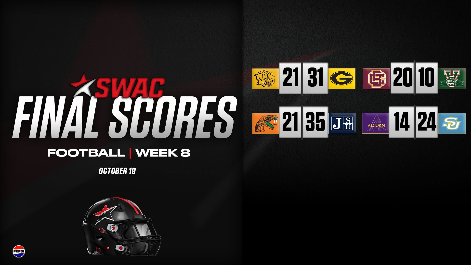 SWAC Football Final Scores Week Eight