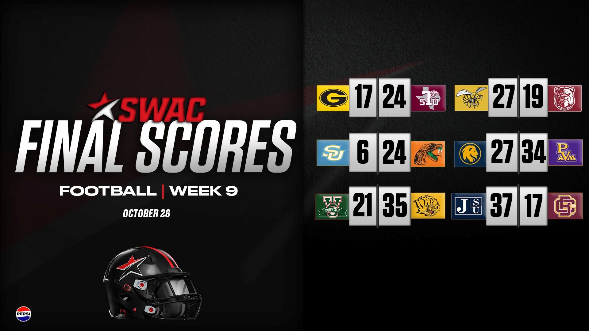 SWAC Football Final Scores Week Nine