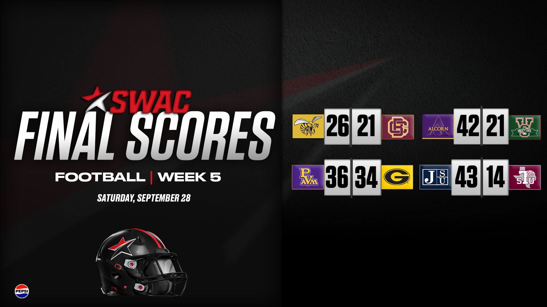 SWAC Football Final Scores Week Five