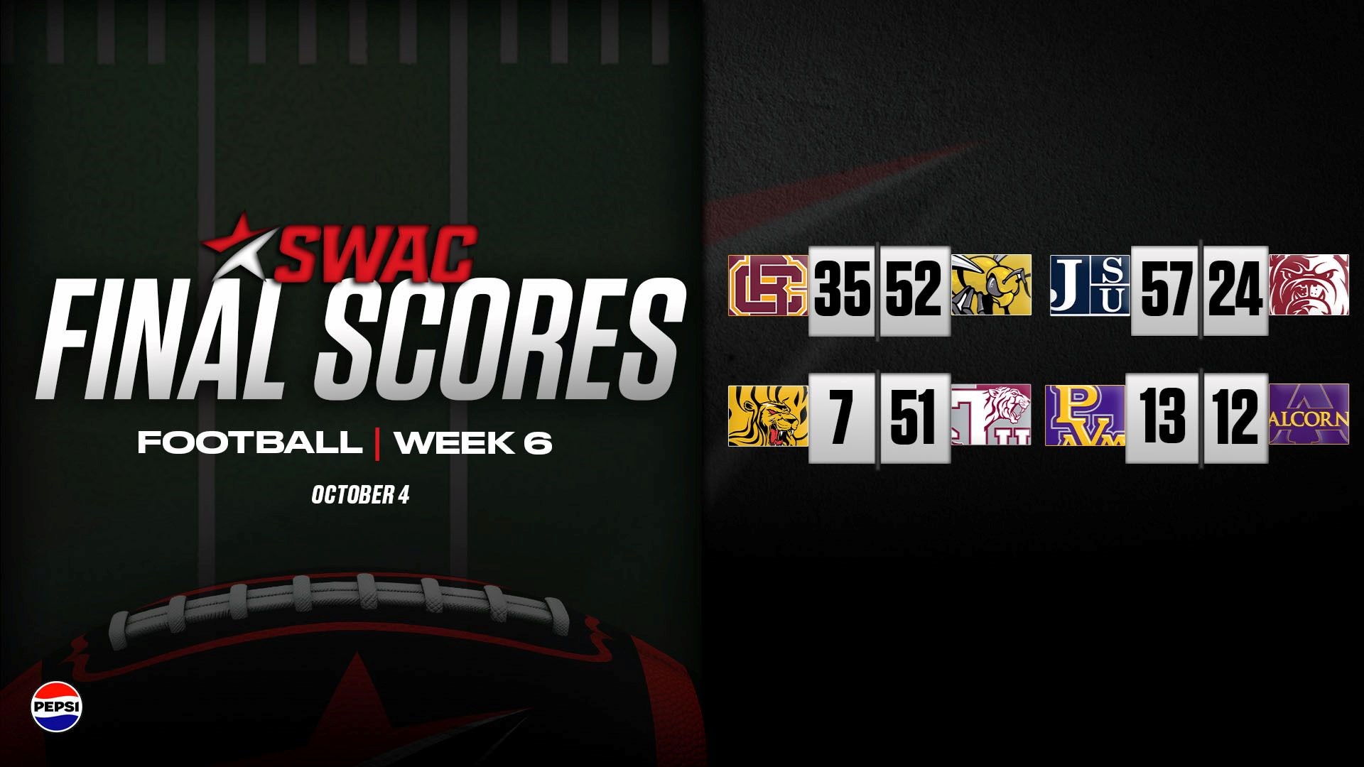 SWAC Football Final Scores Week Six