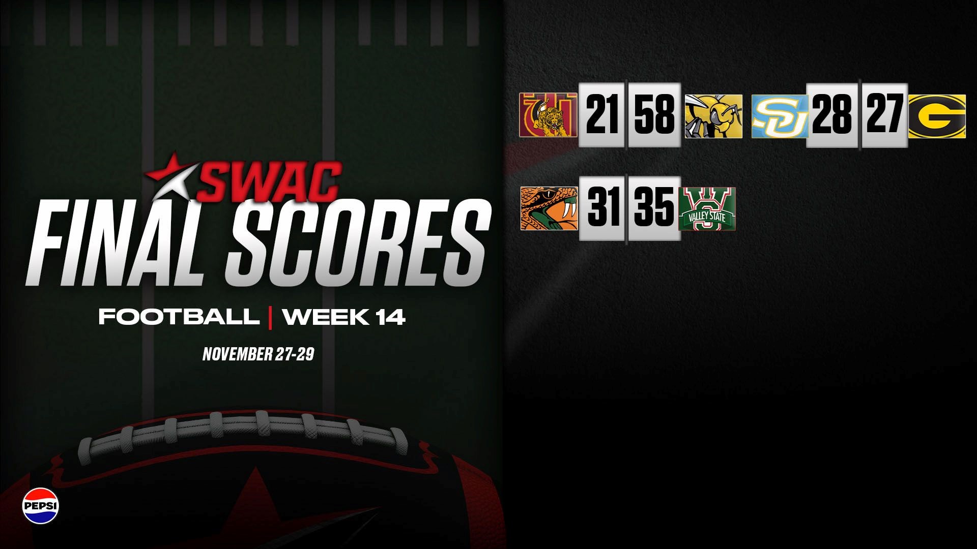 SWAC Football Final Scores: Nov. 27-29